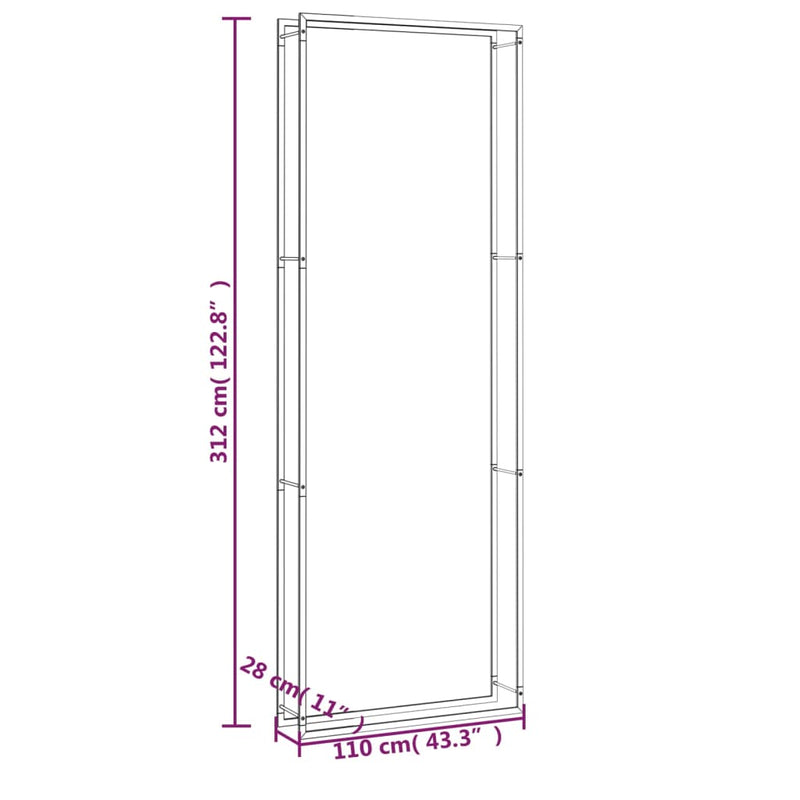 43.3"x11"x122.8" Firewood Rack in Matt Black Steel