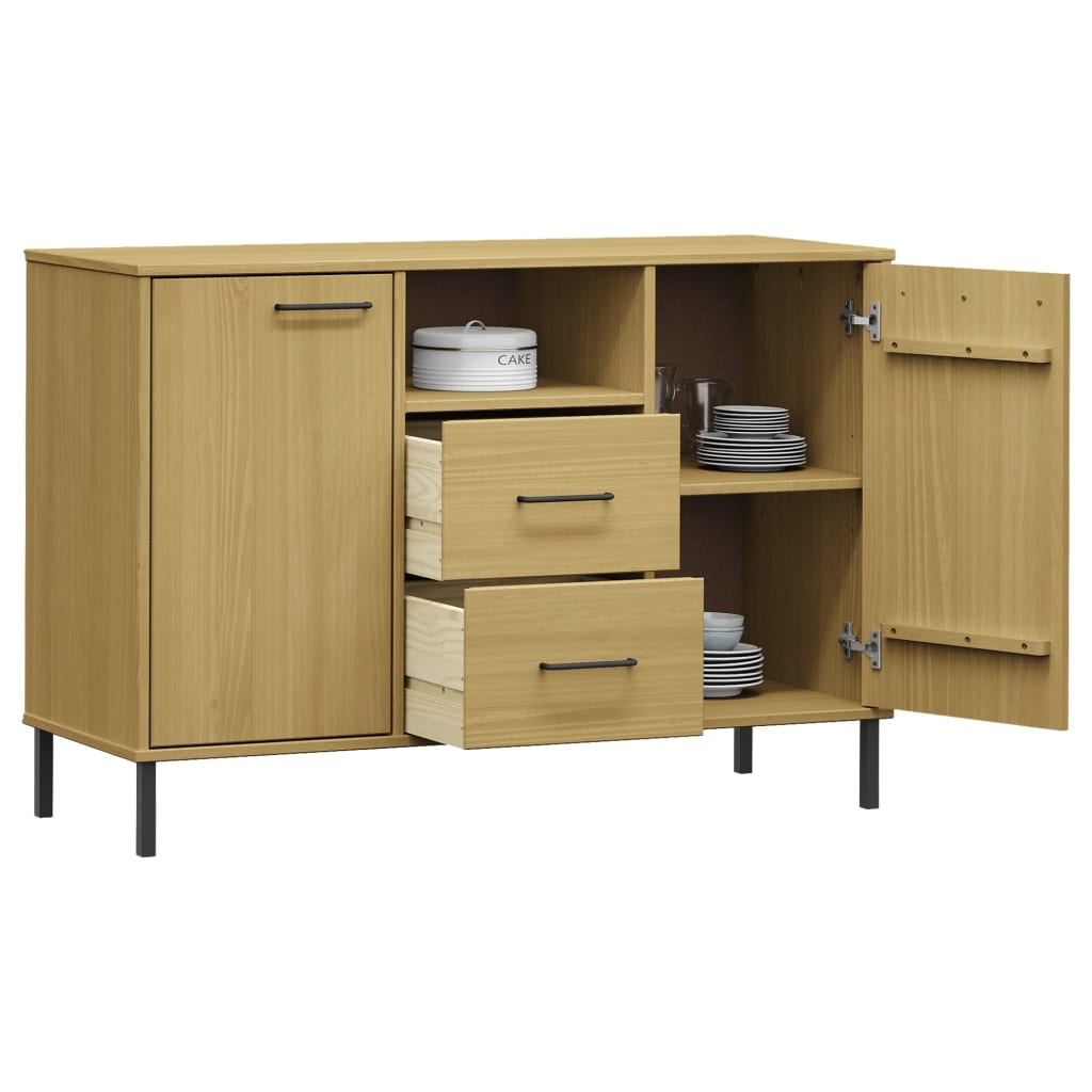 Brown Sideboard OSLO with Metal Legs 44.5x15.7x30.3 Solid Wood