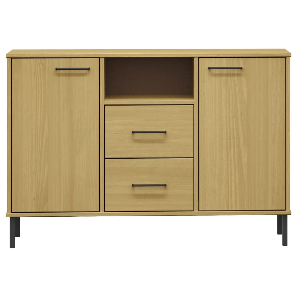 Brown Sideboard OSLO with Metal Legs 44.5x15.7x30.3 Solid Wood