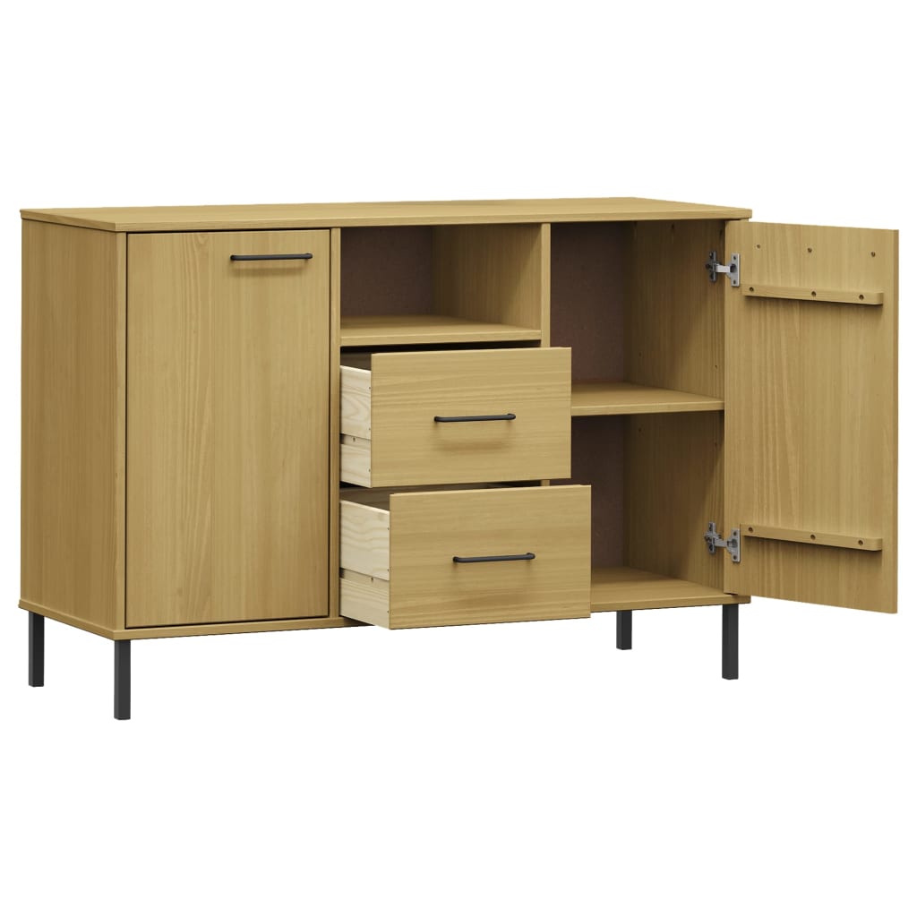 Brown Sideboard OSLO with Metal Legs 44.5x15.7x30.3 Solid Wood