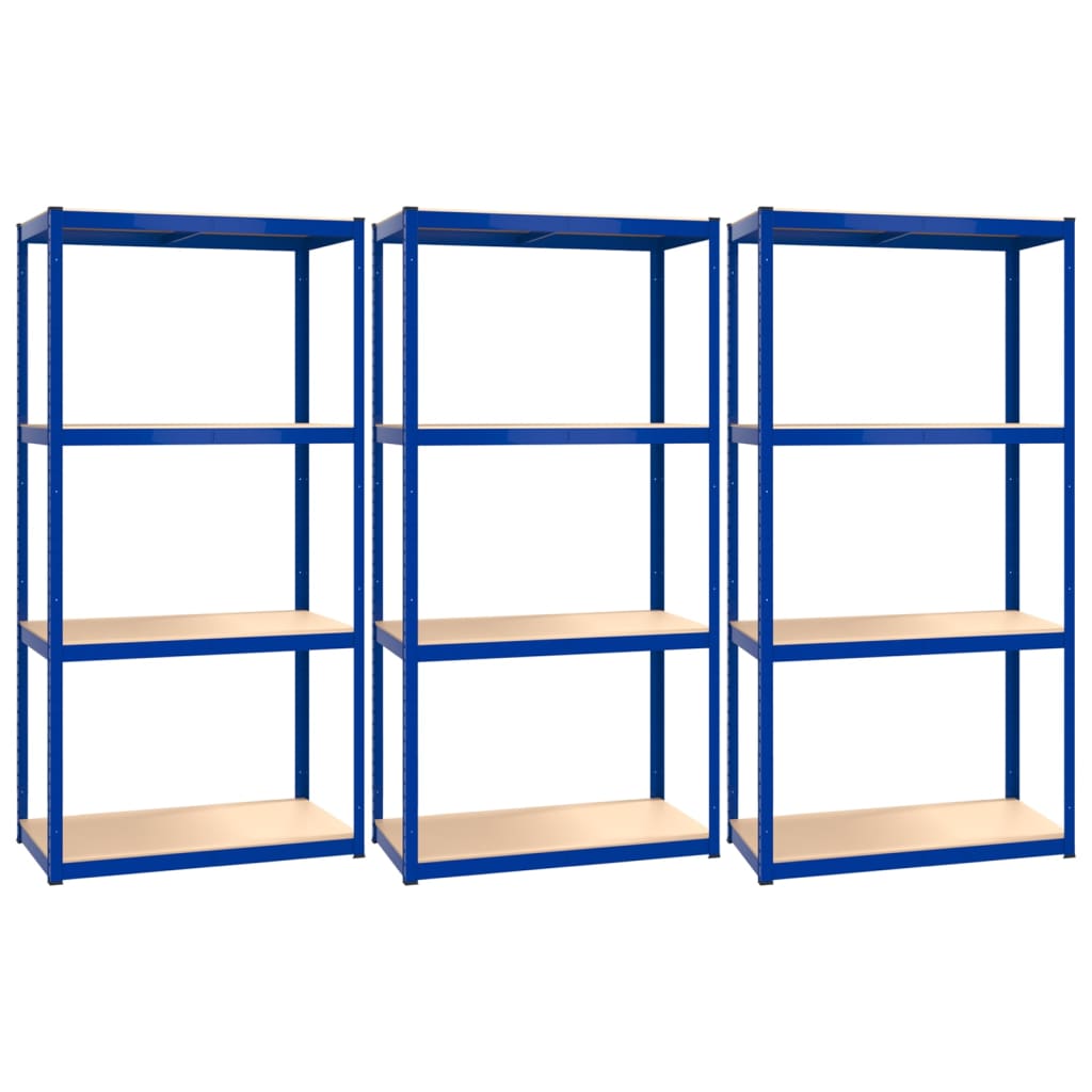 4-Layer Shelves 3 pcs Blue Steel and Engineered Wood