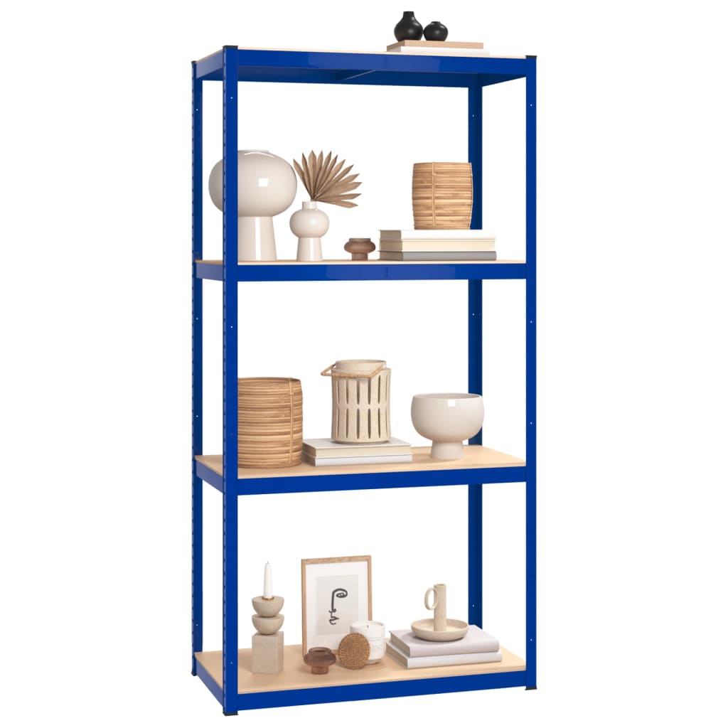 4-Layer Shelves 3 pcs Blue Steel and Engineered Wood