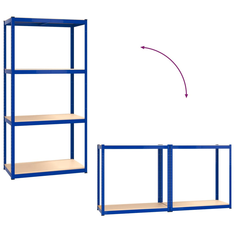 4-Layer Shelves 3 pcs Blue Steel and Engineered Wood