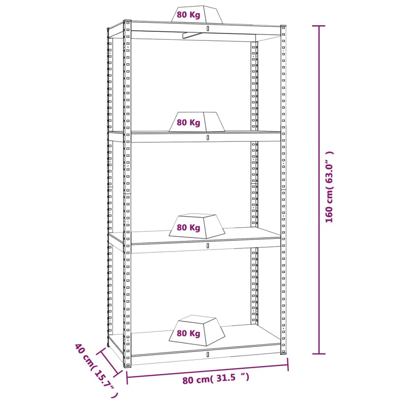 4-Layer Shelves 3 pcs Blue Steel and Engineered Wood