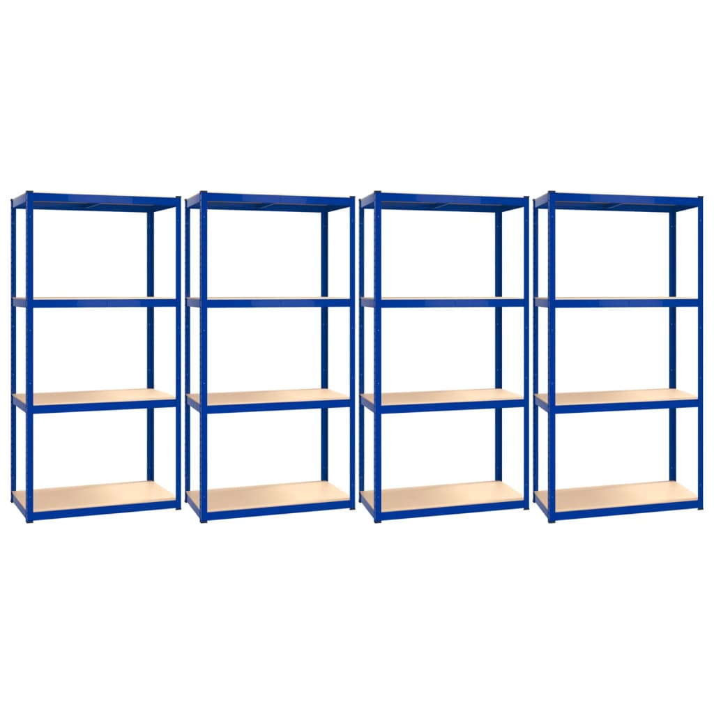 4-Layer Shelves 4 pcs Blue Steel and Engineered Wood