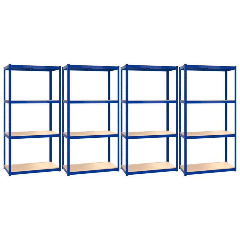 4-Layer Shelves 4 pcs Blue Steel and Engineered Wood