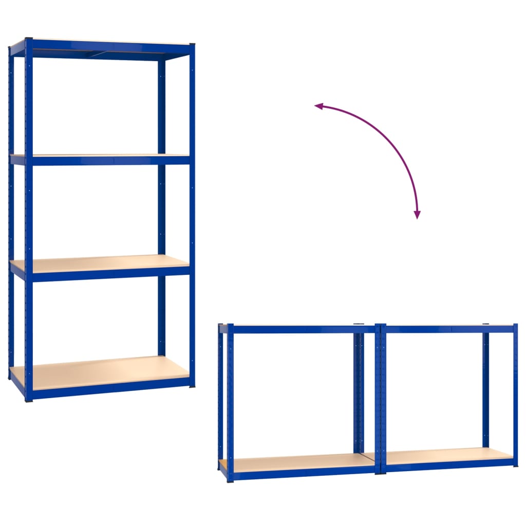 4-Layer Shelves 4 pcs Blue Steel and Engineered Wood