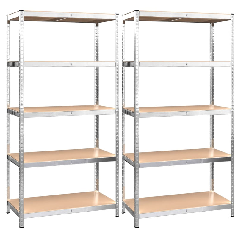 5-Layer Heavy-duty Shelves 2 pcs Silver Steel and Engineered Wood