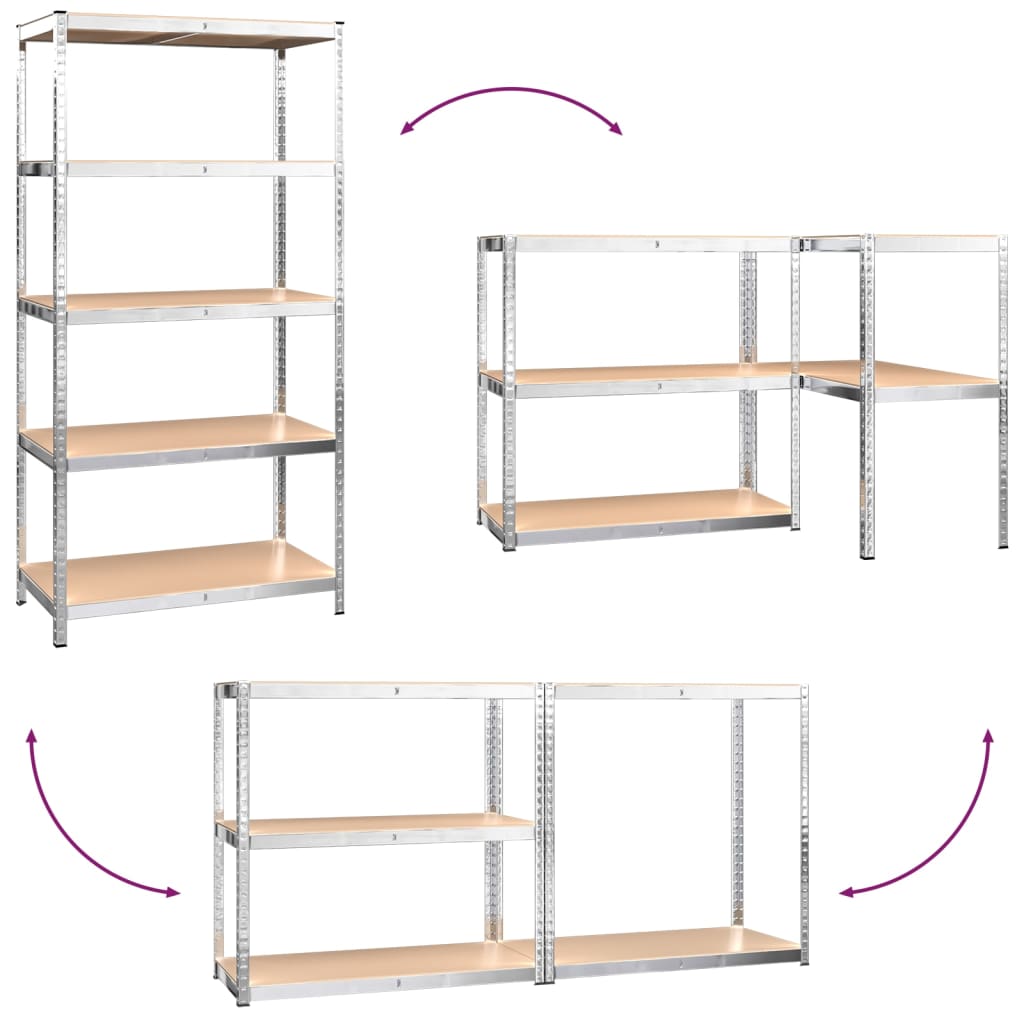 5-Layer Heavy-duty Shelves 2 pcs Silver Steel and Engineered Wood