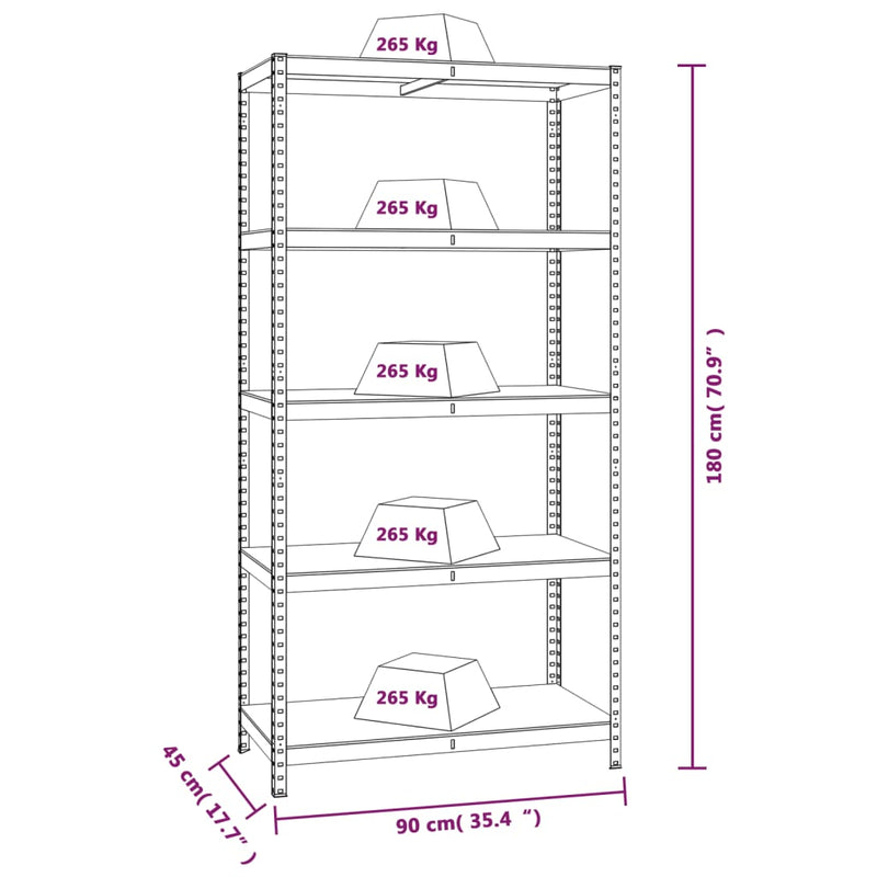 5-Layer Heavy-duty Shelves 2 pcs Silver Steel and Engineered Wood