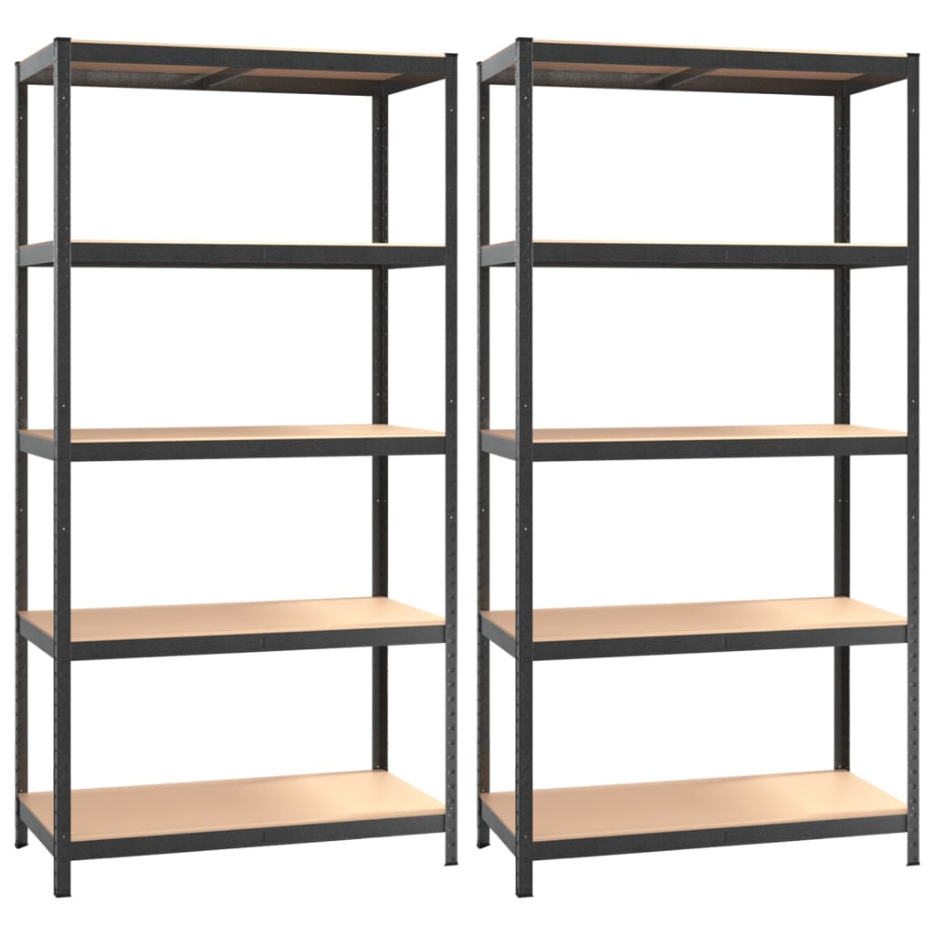 5-Layer Heavy-duty Shelves 2 pcs Gray Steel and Engineered Wood