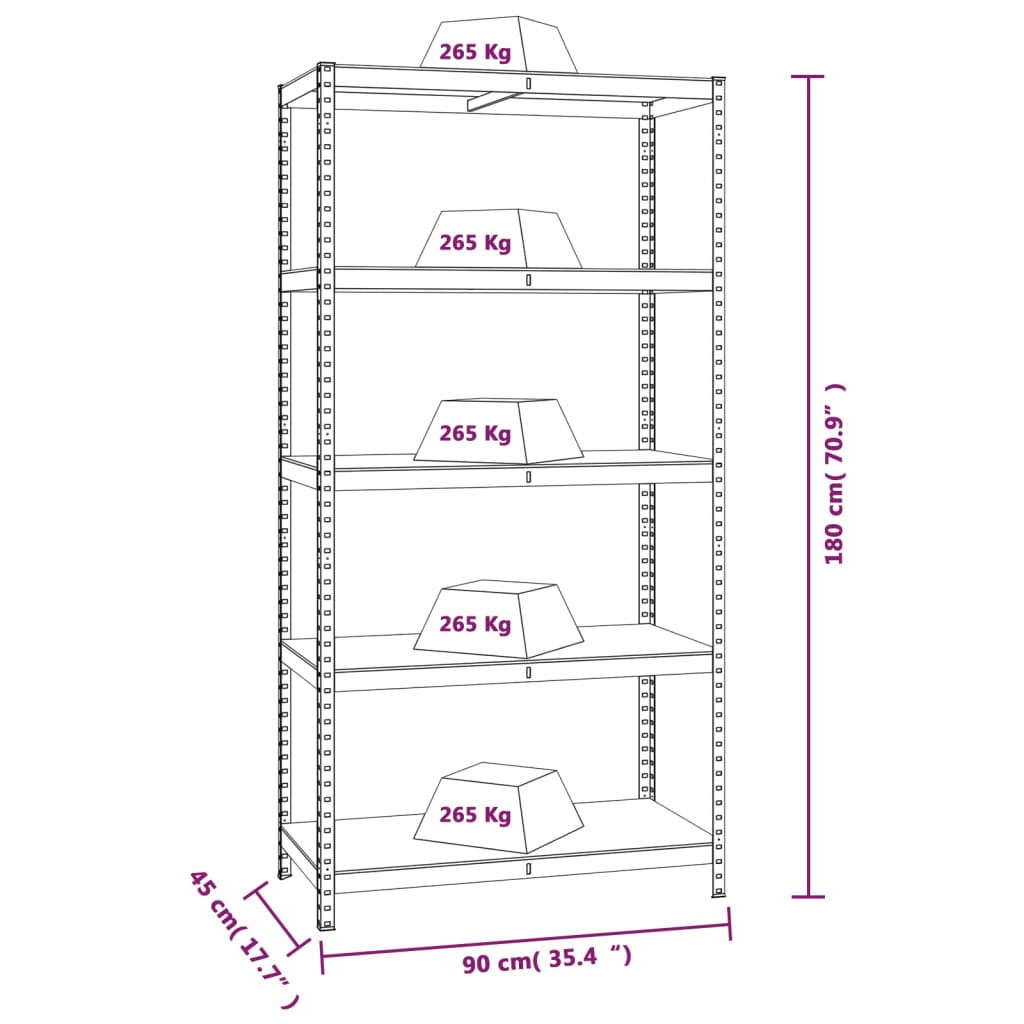 5-Layer Heavy-duty Shelves 2 pcs Gray Steel and Engineered Wood