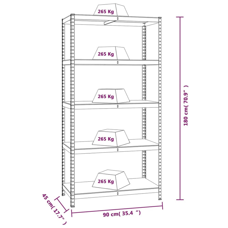 5-Layer Heavy-duty Shelves 2 pcs Gray Steel and Engineered Wood