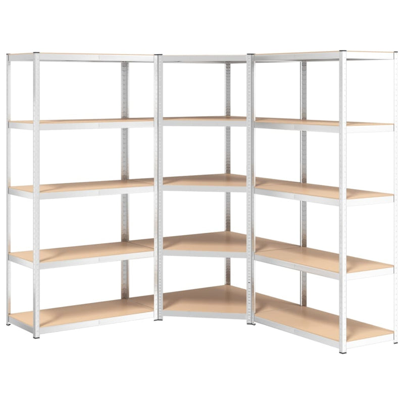 5-Layer Heavy-duty Shelves 3 pcs Silver Steel and Engineered Wood