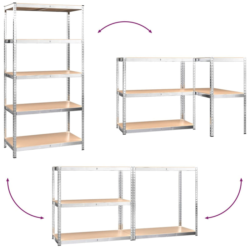 5-Layer Heavy-duty Shelves 3 pcs Silver Steel and Engineered Wood