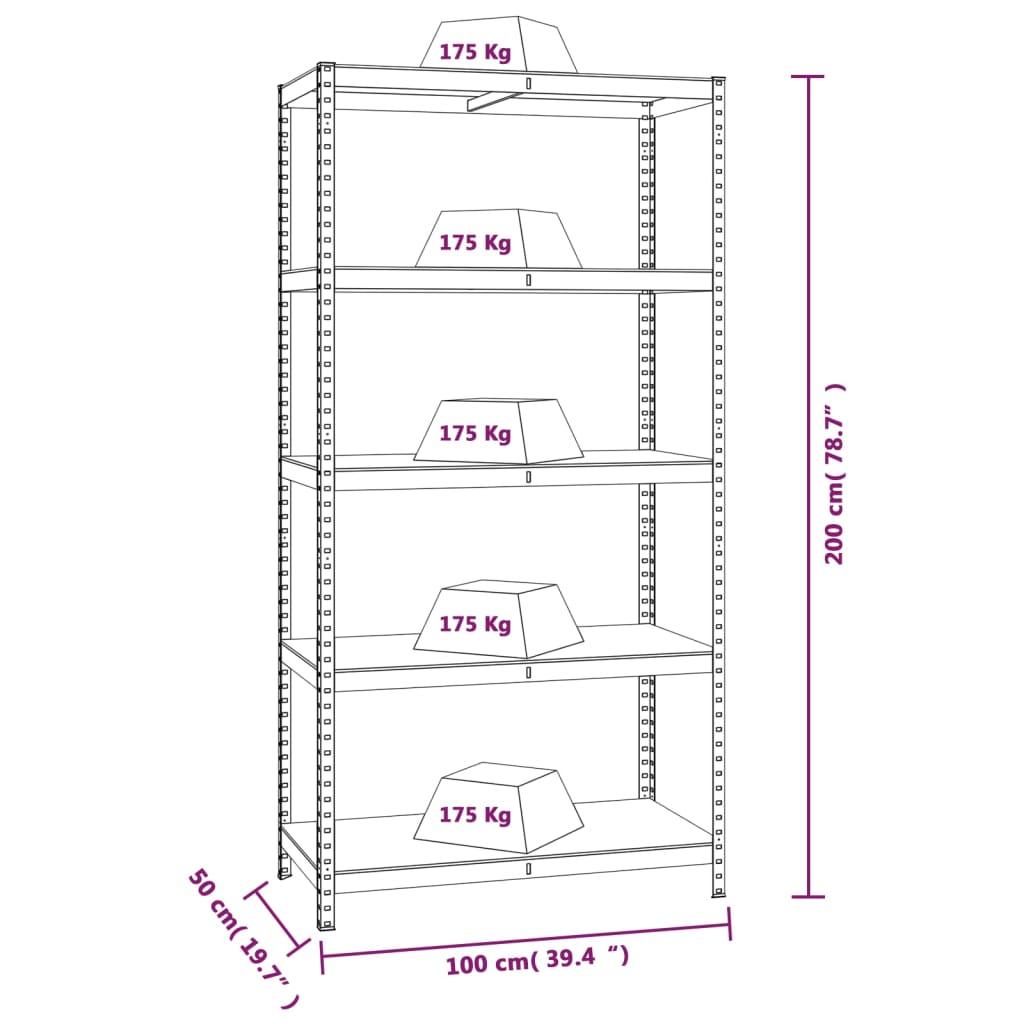 5-Layer Shelves 2 pcs Silver Steel&Engineered Wood