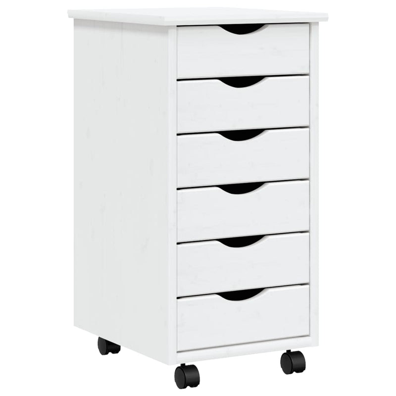 Rolling Cabinet with Drawers MOSS White Solid Wood Pine