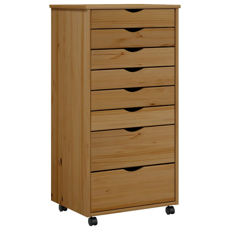 Rolling Cabinet with Drawers MOSS Honey Brown Solid Pinewood