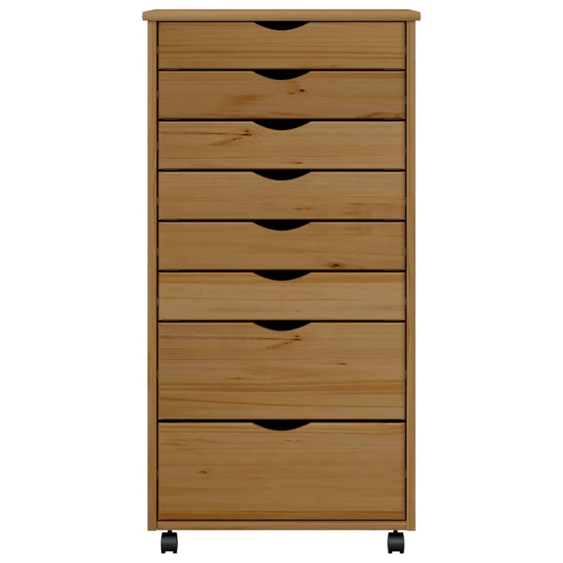 Rolling Cabinet with Drawers MOSS Honey Brown Solid Pinewood