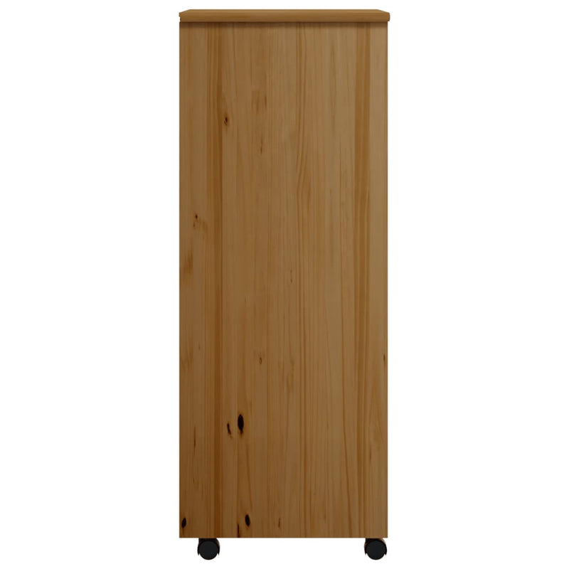 Rolling Cabinet with Drawers MOSS Honey Brown Solid Pinewood