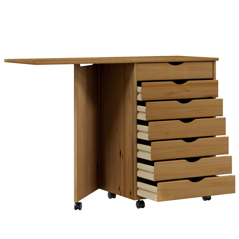 Rolling Cabinet with Desk MOSS Honey Brown Solid Wood Pine