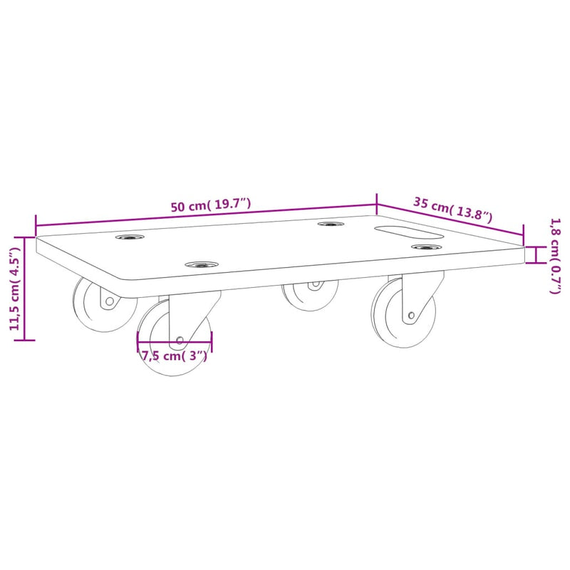 Transport Trolleys 2 pcs Rectangular 19.7x13.8x4.5 Capacity 551.2 lb