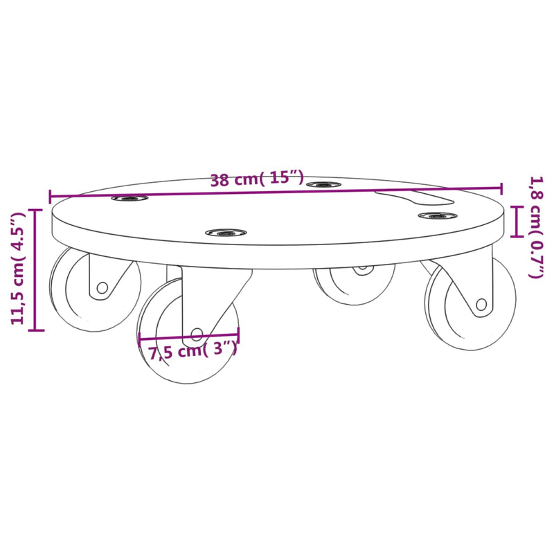 Transport Trolleys 2 pcs Round 15x4.5 Capacity 551.2 lb