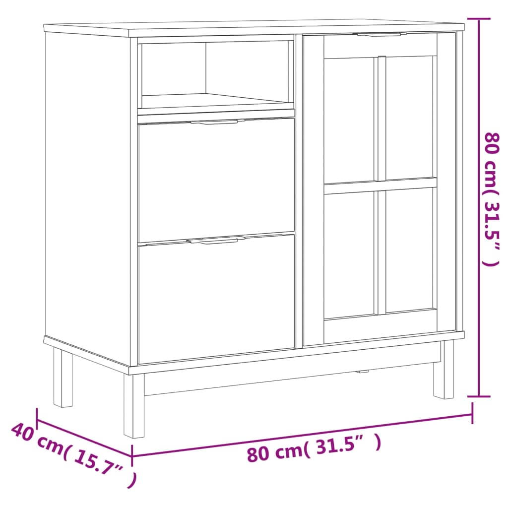 31.5x15.7x31.5 Solid Wood Pine Sideboard with Glass Door