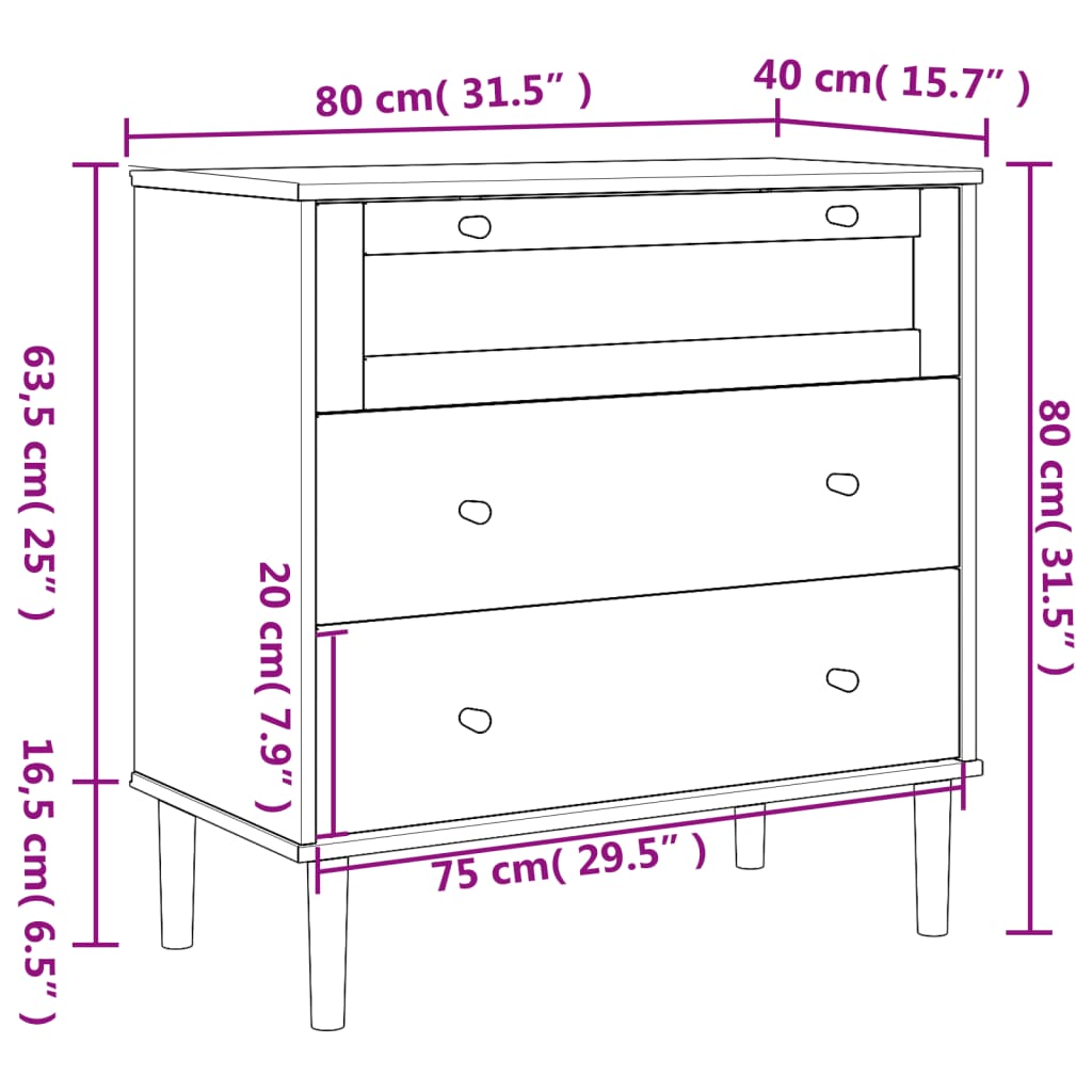 31.5x15.7x31.5 Drawer Cabinet SENJA Rattan Look Brown Solid Wood Pine