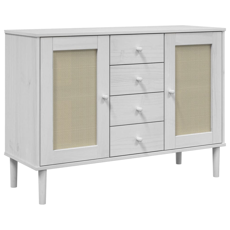 Sideboard SENJA Rattan Look White 44.1x15.7x31.5 Solid Wood Pine