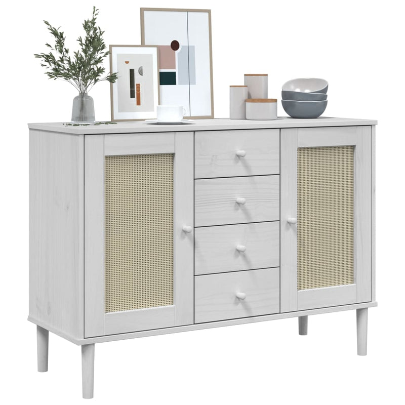 Sideboard SENJA Rattan Look White 44.1x15.7x31.5 Solid Wood Pine