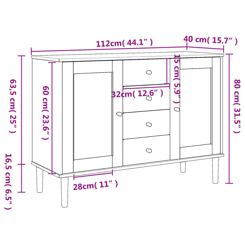 Sideboard SENJA Rattan Look White 44.1x15.7x31.5 Solid Wood Pine