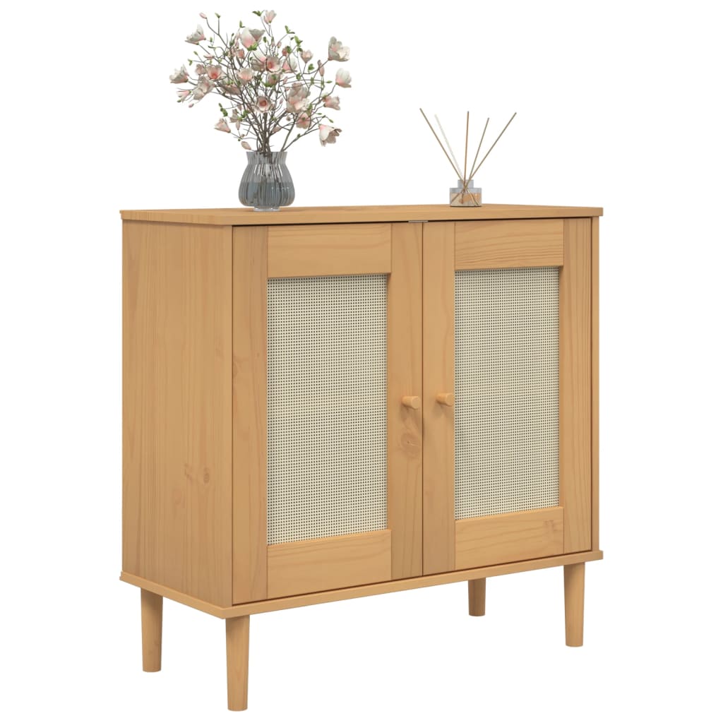 Brown Sideboard SENJA with Rattan Look 31.5x13.8x31.5 Solid Wood Pine