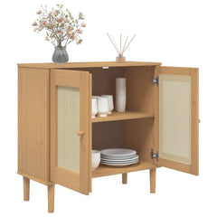 Brown Sideboard SENJA with Rattan Look 31.5x13.8x31.5 Solid Wood Pine