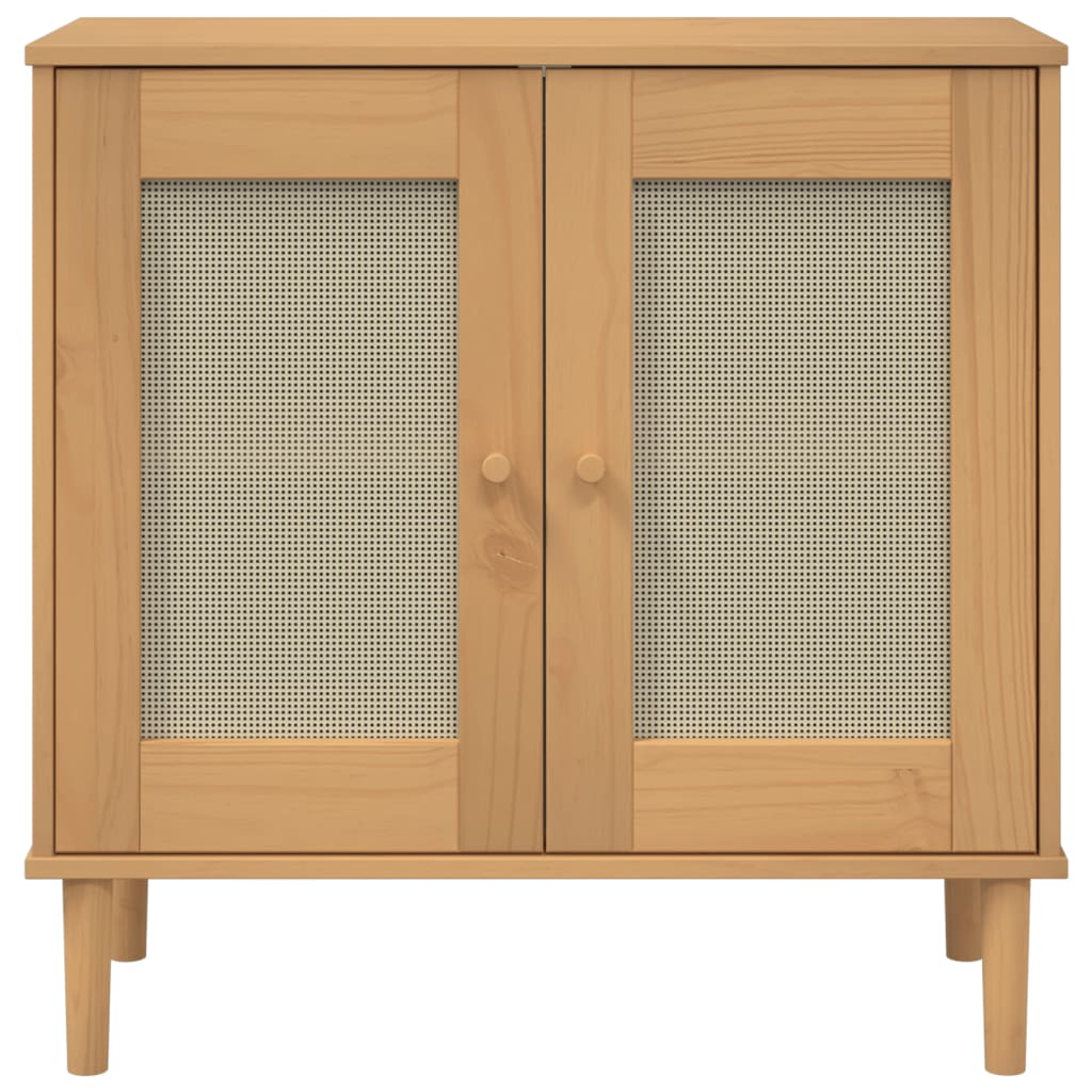 Brown Sideboard SENJA with Rattan Look 31.5x13.8x31.5 Solid Wood Pine