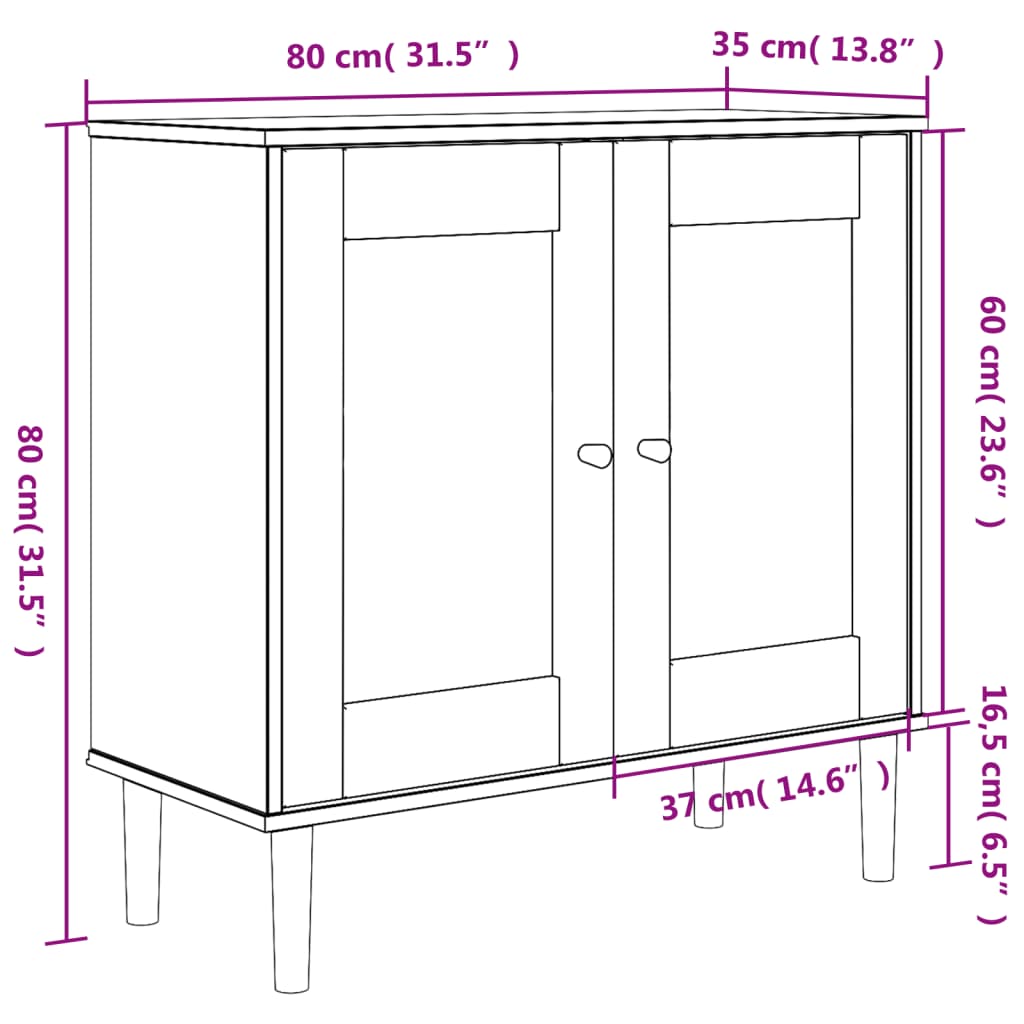 Brown Sideboard SENJA with Rattan Look 31.5x13.8x31.5 Solid Wood Pine