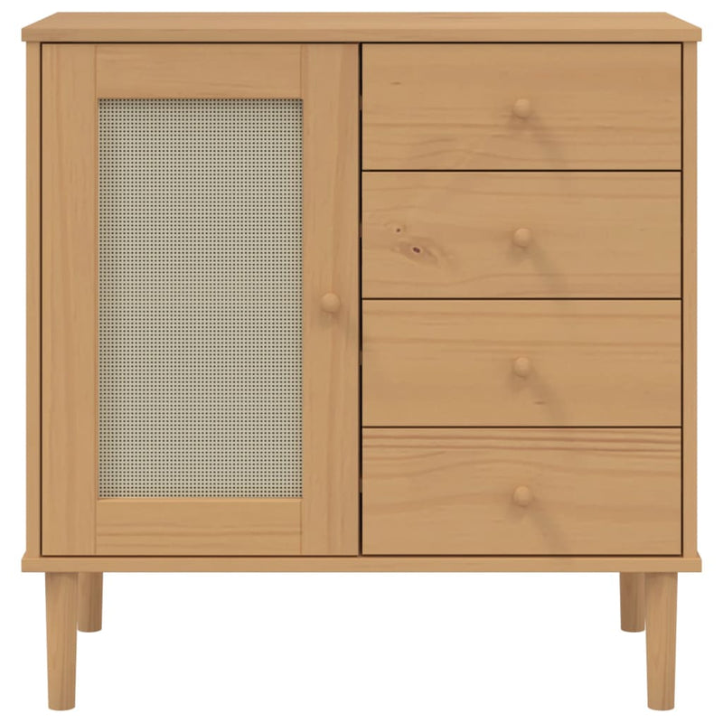 Rattan Look Brown Sideboard 31.5x15.7x31.5 Solid Pine