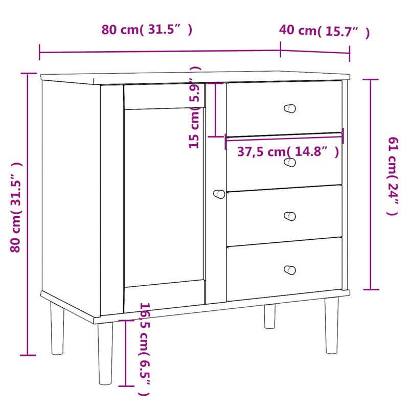 Rattan Look Brown Sideboard 31.5x15.7x31.5 Solid Pine