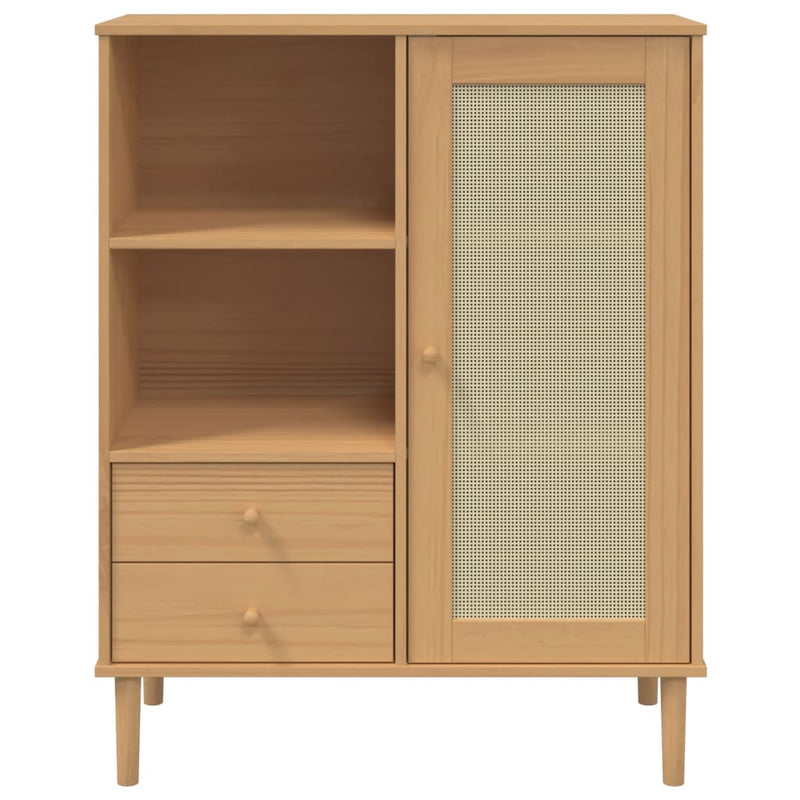 Brown Highboard SENJA with Rattan Look 35.4x15.7x44.1 Solid Wood Pine