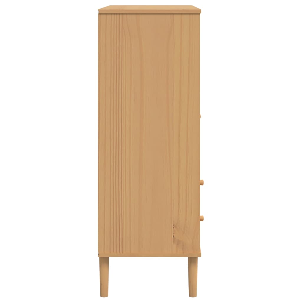 Brown Highboard SENJA with Rattan Look 35.4x15.7x44.1 Solid Wood Pine