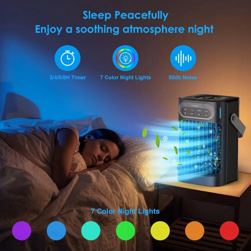 Portable Air Conditioners Cooling Fan Evaporative Mini Air Conditioner with 3 Cool Mist & Speeds 7 Night Light Timer