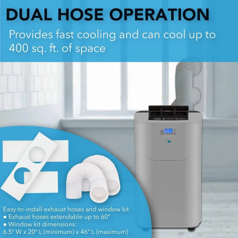 Portable Air Conditioner 12,000 (7,000 BTU SACC) Elite Dual Hose Dehumidifier Fan up to 400 sq ft Grey