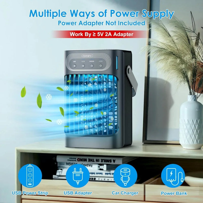 Portable Air Conditioners Cooling Fan Evaporative Mini Air Conditioner with 3 Cool Mist & Speeds 7 Night Light Timer