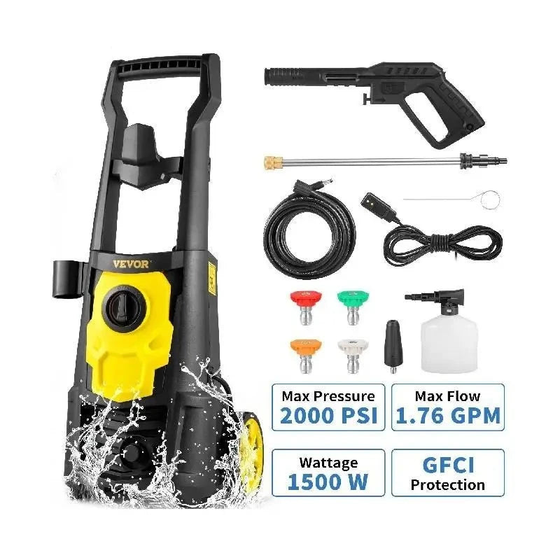 1500W High Pressure Car Washer 2000 PSI Electrical Auto Wash Washers Spray Gun for Home Use