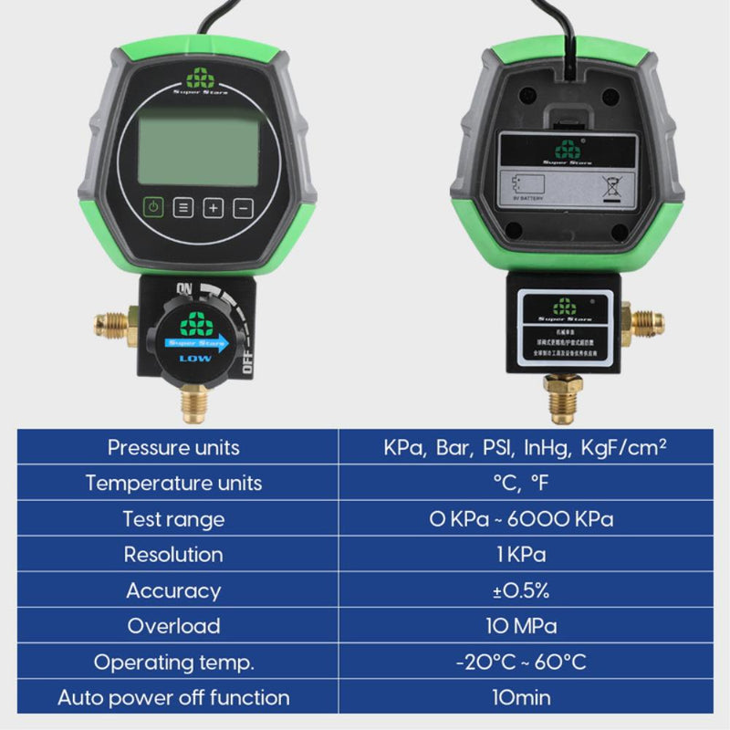 Electronic Fluoride Gauge Digital Display Manifold Tester Refrigerant Vacuum Pressure Gauge Air Conditioning Leak Detection