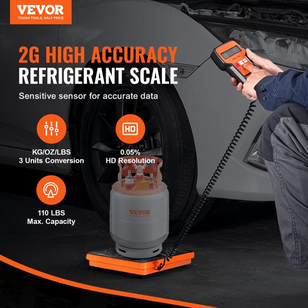 Refrigerant Scale 110 LBS HAVC Charging Recovery Freon Scale, with Wired Remote Control, 2g High Precision Electronic Digital Recovery Weight Scale with Case and Dry Battery