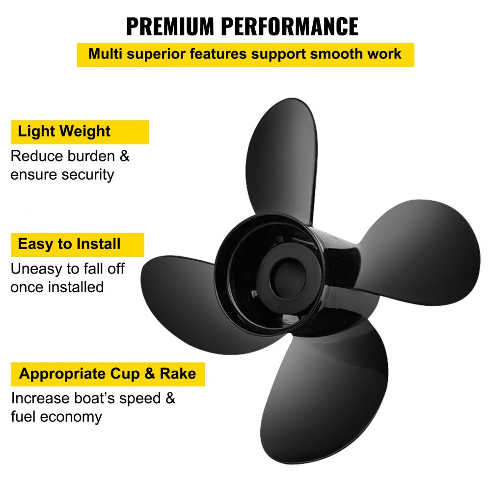 Outboard Propeller, Replace for OEM 48-8M0084494, 4-Blade 14 1/2 x 17 Boat Propeller, Compatible w/ 135-300HP 2-Stroke & 4-Stroke Outboards, Alpha&Bravo I Stern-Drives, RH