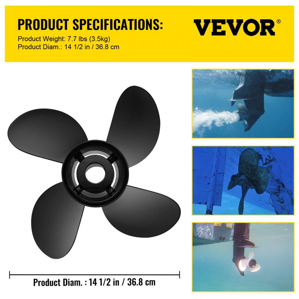 Outboard Propeller, Replace for OEM 48-8M0084494, 4-Blade 14 1/2 x 17 Boat Propeller, Compatible w/ 135-300HP 2-Stroke & 4-Stroke Outboards, Alpha&Bravo I Stern-Drives, RH