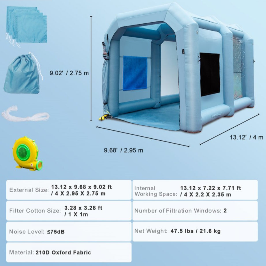 Inflatable Paint Booth, 13x10x9ft Inflatable Spray Booth, 950W High Powerful Blowers Spray Booth Tent, Car Paint Tent Air Filter System for Car Parking Tent Workstation Motorcycle Garage