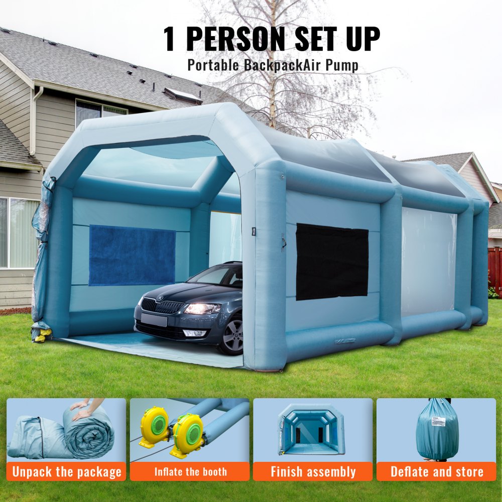 Inflatable Paint Booth, 23x13x8.5ft Inflatable Spray Booth, High Powerful 480W+750W Blowers Spray Booth Tent, Car Paint Tent Air Filter System for Car Parking Tent Workstation Motorcycle Garage